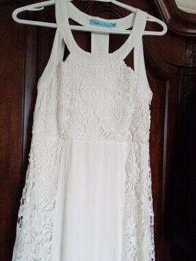Solitaire White Lace Detail Maxi Dress with Halter Neckline & Cutouts Medium